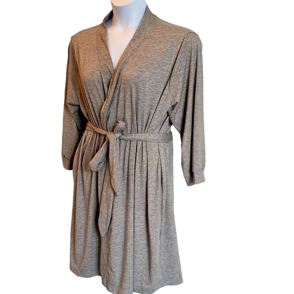 Hotouch Light Gray Robe 3/4 Sleeves Soft Fabric Belted Women's XXL NEW NWT - Picture 3 of 12
